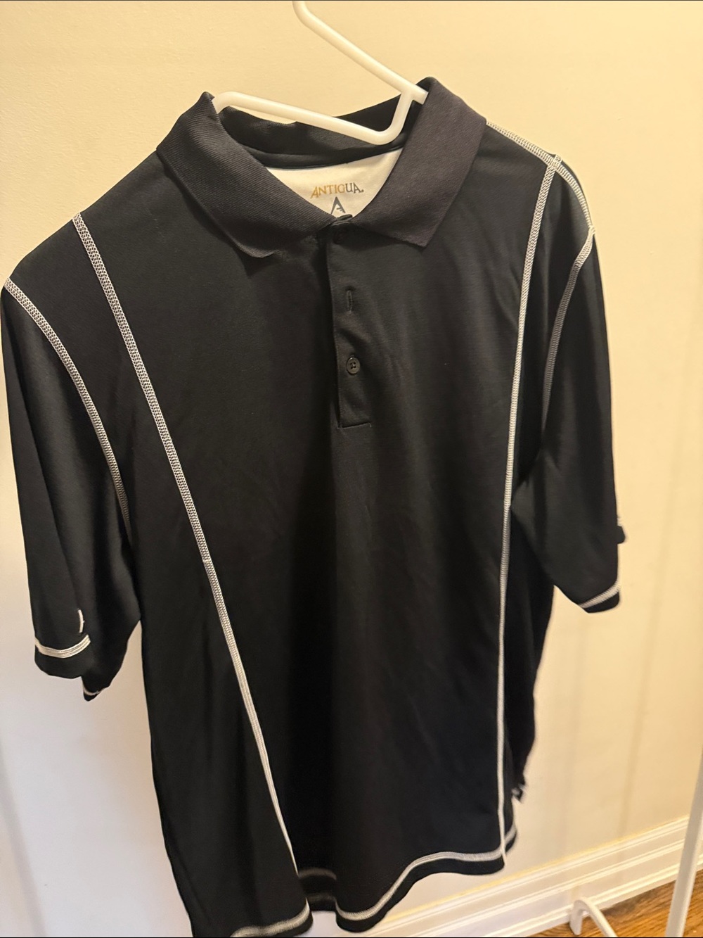 Antigua Black Polo with White Contrast Stitching